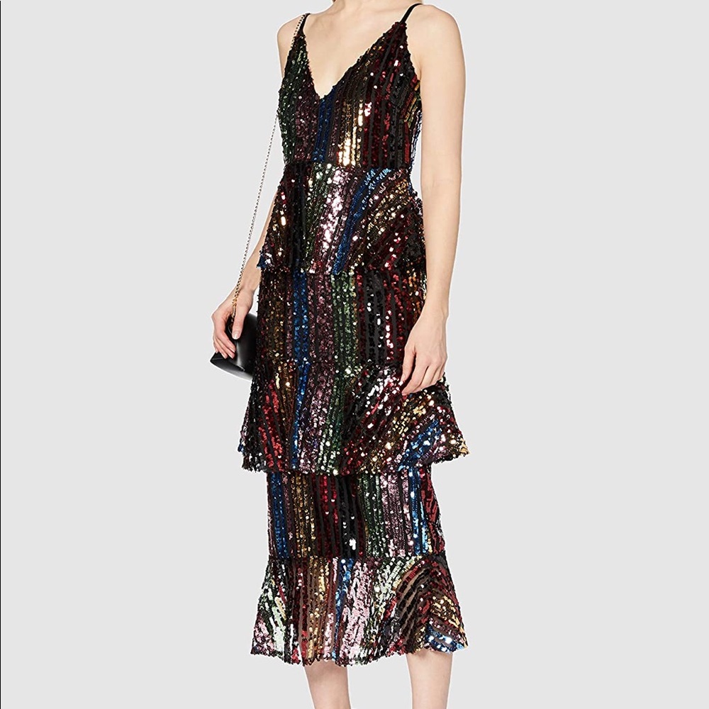 Little Mistress Tiered Rainbow Sequin Dress